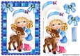 Cute little girl with a little deer and blue bows A5