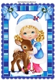 Cute little girl with a little deer and blue bows A4