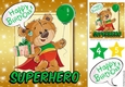 Lovely super hero ted with his birthday present (green)8x8