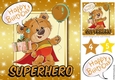 Lovely super hero ted with his birthday present (gold)8x8