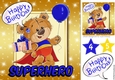 Lovely super hero ted with his birthday present (royal blue)8x8