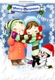 Cute children braving the snow with kitty A4
