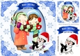Cute children braving the snow with kitty 8x8