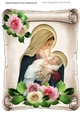 Mary Holding baby jesus on a scroll, with roses A4