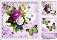 pretty flower arrangement with purple rose & butterflies on lace 8x8