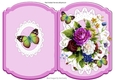 pretty flowers with purple rose & butterflies on lace bracket card