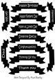 Black tags with white sentiments