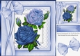 pretty vintage blue roses on lace in ornate frame 8x8