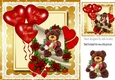 lovely teddy with bouquet of roses on a scroll with balloons 8x8