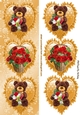 3 gold frilly hearts with bears and basket of roses tall DL