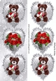 3 silver frilly hearts with bears and basket of roses tall DL