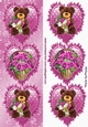 3 pink frilly hearts with bears and basket of roses tall DL