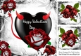Gothic red velvet rose on a black heart with butterflies 8x8