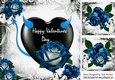 Gothic blue velvet rose on a black heart with butterflies 8x8