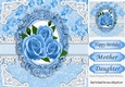 pretty blue roses in vintage frame & lace 8x8