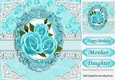 pretty turq roses in vintage frame & lace 8x8
