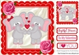Cute pair of romantic elephants with pink roses 8x8