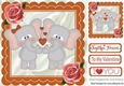 Cute pair of romantic elephants with peach roses 8x8