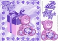 purple hearts and teddy bear 8x8