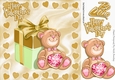 gold hearts and teddy bear 8x8