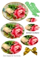 pretty vintage pink roses with a hand  and gold bows oval pyramids
