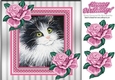 Lovely painted black and white kitten with pink frame and roses 8x8