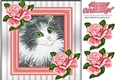 Lovely painted black and white kitten with peach frame and roses 8x8