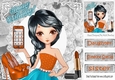 Trendy girl loves fashion with orange mobile phone, 8x8