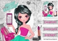 Trendy girl loves fashion with cerise mobile phone, 8x8