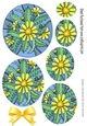 A pretty Kaleidoscope of yellow painted flowers circle pyramids