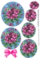 A pretty Kaleidoscope of pink painted flowers circle pyramids