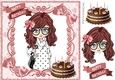 trendy girl in pink bow loves to shop!, with birthday cake 8x8