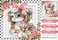 Adorable little puppy with bow , pink roses & lace 8x8