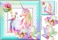 pretty fantasy rainbow unicorn with flowers bird on lace 8x8