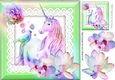 pretty fantasy rainbow unicorn with flowers bird on lace (green) 8x8