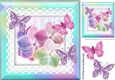 fantasy rainbow flowers and butterflies on lace (one) 8x8
