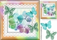 fantasy rainbow flowers and butterflies on lace (two) 8x8