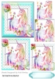 pretty fantasy rainbow unicorn with flowers bird on lace pyramids (turq) 8x8
