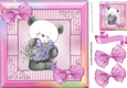 cute little panda with flowers and pink bows in rainbow frame 8x8