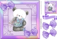 cute little panda with flowers and purple bows in rainbow frame 8x8