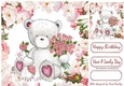 for you! cute white teddy with pink roses & peonies 8x8