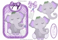 cute baby girls bib with elephant and purple gingham bows