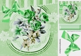 pretty painted green & cream roses with bow 8x8