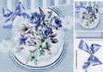 pretty painted blue shades of roses with bow 8x8
