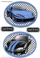 two car toppers with tags on checkered backgrounds (blue)