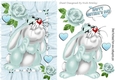 Cute blue bunny with roses & hearts for mothers day A5