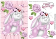 Cute pink bunny with roses & hearts for mothers day A5