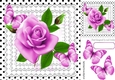 pretty pink roses on lace with butterflies and black polkadot 8x8