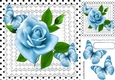 pretty blue roses on lace with butterflies and black polkadot 8x8