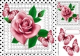 pretty rose pink roses on lace with butterflies and black polkadot 8x8